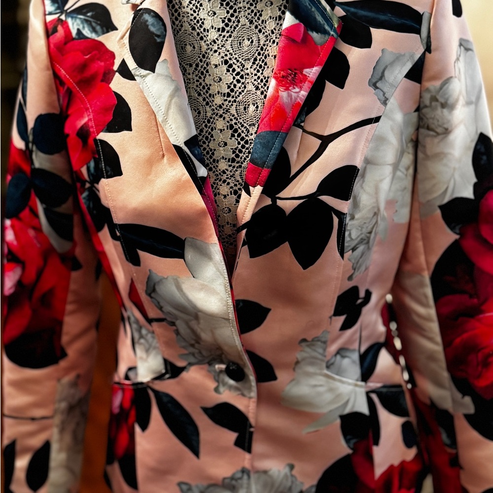 CeCe Pink Floral Blazer with Red & Black Accents